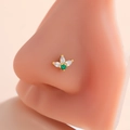 Golden flower nose stud with marquise white and green zircon petals on silicone model - Flower Style (4#) / Gold