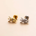 Orecchini a luna geometrici in oro e argento con zirconi e chiusura a vite sicura - Argento 9#