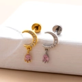 Orecchini a luna placcati in oro 18K con pietre rosa a goccia e zirconi brillanti - Argento 10#