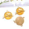 Colgantes de aleación de esmalte amarillo de luna y gato para accesorios de joyería - Estilo Redondo Gato Rama Amarillo (13531)