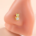 Golden teddy bear nose stud with colorful cubic zirconia stones on silicone model - Bear Style (6#) / Gold