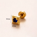 Minimalistische gouden vierkante oorknop met blauwe zirkoon en kralenrandje - Gouden Vierkante Blauwe Strass Stijl (Goud, Maat 8)