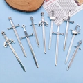 9-piece set of vintage silver sword alloy pendants for necklaces and hair accessories - Ancient Silver Sword Mixed Style (SN198)