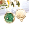 Colgante de estrella de esmalte verde y aleación de oro para creación de joyas DIY - Estilo Redondo Luna Estrella Verde (13543)