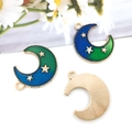 Colgante luna estrella esmalte degradado azul con borde dorado para joyería de DIY - Estilo Luna Bicolor Verde (13545)