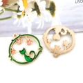 Colgantes de gato cielo estrellado con esmalte verde y rosa para joyería de DIY - Estilo Redondo Gato Hueco Estrella Verde (13546)