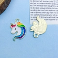 Golden unicorn pendant charm with colorful rainbow enamel mane for jewelry making - Blue Unicorn (15528)