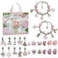 Set de calendario de adviento pulsera DIY rosa con colgantes de plata y cuentas vidrio - Kit de Pulsera Plateada (HK858) / Rosa Plateado