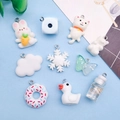 Cute white resin cartoon animal pendants for DIY jewelry making including rabbits and bears - Mixed 10Pcs White Resin Pendants