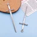 Pair of retro silver alloy sword hairpins with intricate Celtic knot engraving details - Ancient Silver Sword Style (8075)