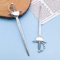 Vintage silver alloy sword pendant with intricate hilt detail on light blue background - Ancient Silver Sword Style (8077)