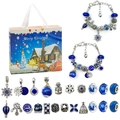 Blue Christmas advent calendar kit with 2 DIY bracelets and 20 festive charms - Blue Theme Silver Bracelet Style (HK854)
