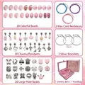 66-delige roze DIY sieradenset met kralen, bedels, armbanden en fluwelen opbergdoos - Roze Serie (HK863) / 66-delige set / Roze