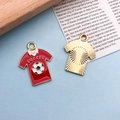 Cartoon red soccer jersey alloy pendant with gold plating and white collar detail - 20*25mm / Drip Oil Soccer Jersey (16738)