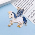 White and blue enamel unicorn pegasus alloy charm with gold plating for jewelry DIY - Blue Enamel Unicorn (10353)