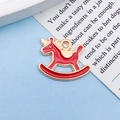 Cute red enamel cartoon unicorn horse pendant with gold-tone alloy frame and horn - Red Enamel Rocking Horse (10996)