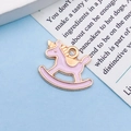 Pink enamel unicorn rocking horse pendant with gold-plated metal frame for DIY jewelry - Pink Enamel Unicorn (11030)
