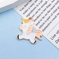 Cute white unicorn enamel charm with pink mane and golden horn for jewelry making - Pink Enamel Unicorn (11449)