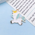 Cartoon unicorn alloy charm in white with blue mane and gold-plated metal edging - Lake Blue Enamel Unicorn (11451)