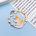 Pink unicorn enamel charm with golden stars and colorful rainbow pendant detail - Pink Enamel Unicorn Hoop (11452)