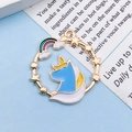 Golden unicorn alloy pendant with blue, yellow and white enamel charm for DIY jewelry - Lake Blue Enamel Unicorn Hoop (11453)