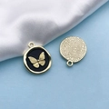 Golden butterfly round pendant with black inlay and textured metal back for DIY necklaces - Black Base Butterfly KC Gold Style