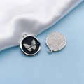 Silver butterfly round charm pendant with black enamel finish for DIY jewelry making - Black Base Butterfly White K Style