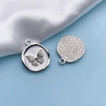 Silver butterfly round coin pendant with white enamel inlay and honeycomb texture back - White Base Butterfly White K Style