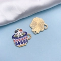 Miniature blue teacup cat charm in alloy with golden textured back for DIY jewelry - Calico Cat Style