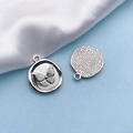 Silver butterfly round pendant charm for DIY necklaces with embossed relief design - Silver Base Butterfly White K Style