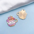 Mini orange cat teacup charm with purple floral enamel and gold metal backing for DIY - Orange Cat Style