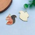 Brown and white squirrel enamel charms with golden metal back for DIY jewelry making - Gold Coffee Squirrel