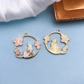 Goldfarbene Legierung Cartoon Katze und Kirschblüte Anhänger für DIY Schmuckherstellung - Emaille KC Goldbasis Vintage Sakura Weiße Katze (16708)