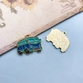 Retro classic van alloy enamel charm pendant in gold and blue for DIY jewelry making - Blue Bus (16762)