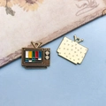 Retro TV shaped alloy enamel pendant for DIY jewelry making with colorful front and gold back - Black Television (16763)