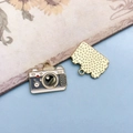 Vintage gold-plated camera enamel charms with detailed shutters for DIY jewelry making - Gray Camera (16768)