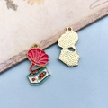 Vintage phonogram pendant in red and blue enamel with gold alloy for DIY jewelry - Red Speaker Radio (16769)