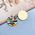 Retro vintage television test pattern round drip oil alloy charms for DIY jewelry making - Colorful Signal Channel (16771)