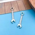 Silver wrench-shaped alloy pendants for DIY jewelry making and keychain accessories - Antique Silver Wrench (8523)