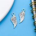 Silver angel wing charms with detailed feather texture for DIY jewelry making - Antique Silver Feather Wing 8x22mm (10052)