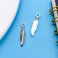 Pair of antique silver feather pendants for DIY necklaces and earring accessories - Antique Silver Little Feather Leaf 4x18.7mm (11265)