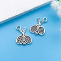 Pendentif raquette de tennis en alliage de zinc argenté pour bracelets DIY et bijoux - Raquette de Tennis de Sport en Argent Antique 14x19mm