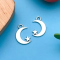 Pendentifs lune et étoile en alliage argenté pour la création de colliers et boucles d'oreilles - 11x17mm / Lune Étoile Argent Antique Petit
