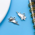 Vintage silver alloy cat charms for DIY jewelry making featuring two unique kitten designs - Antique Silver Cat 12x18mm (11285)