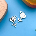 Pendentifs rose vintage en alliage argenté pour colliers DIY avec détails de feuilles - 11x15mm / Rose Argent Antique