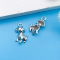 Paire de pendentifs chiots en alliage de zinc argenté pour la création de bijoux DIY - Chiot Animal en Argent Antique 11x21mm