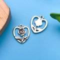 Pendentifs en alliage de rose cœur argent antique pour colliers et boucles d'oreilles - 15x19mm / Rose Coeur Argent Antique