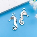 Pendentifs hippocampe argentés pour bracelets DIY avec texture et boucle d'attache - Hippocampe de l'Océan en Argent Antique 15x30mm