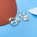 Golden heart world map alloy pendant connector with dual rings for DIY jewelry - Heart Map Double Hole Link Style