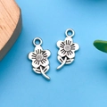 Pendentifs fleurs en argent vintage avec détails de feuilles pour création de bijoux - 12x22mm / Tournesol Argent Antique